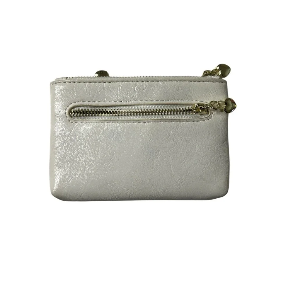 Coquette Girly Cute Mini Multi-Pocket Faux Leather Change Purse Heart Zipper OS